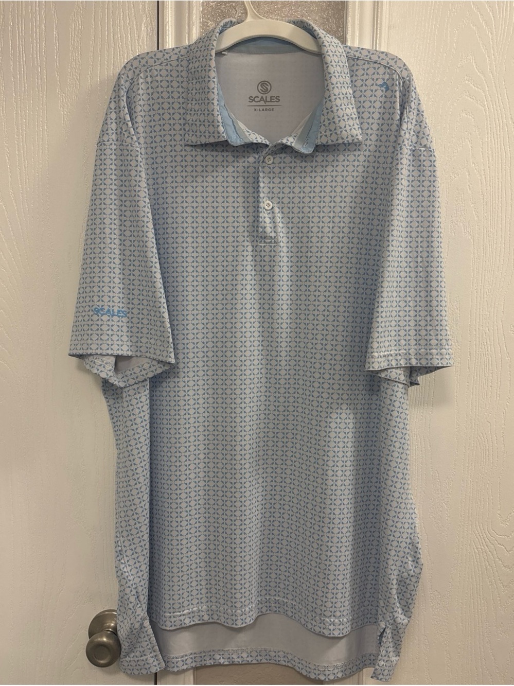 Scales Light Blue Geometric Performance Polo
